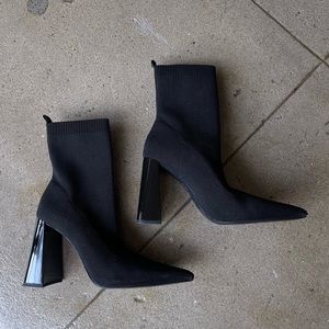 Block Heel Fabric Ankle Boots